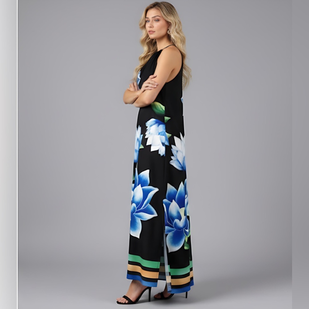 LAST ONE 🔥 Floral Print Halter Sleeveless Maxi  Dress - Picture 3 of 8